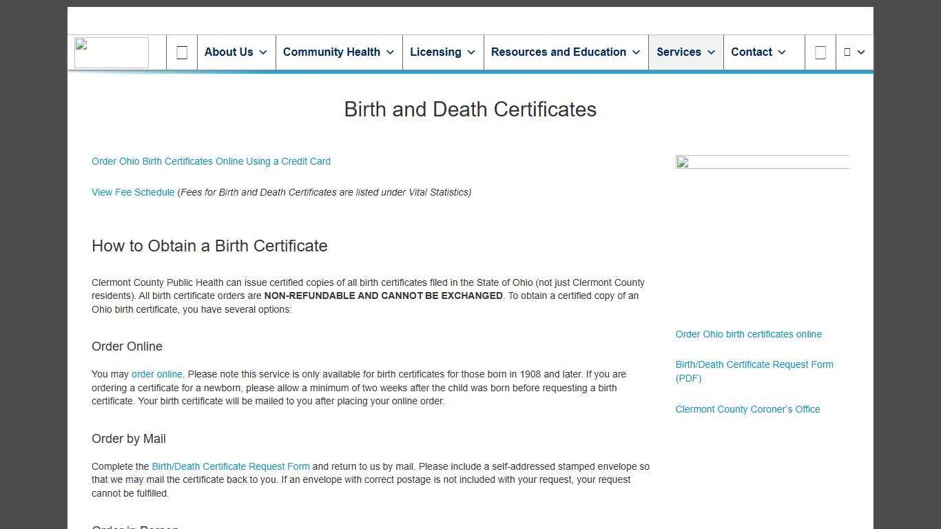 Birth and Death Certificates Clermont County Public Health