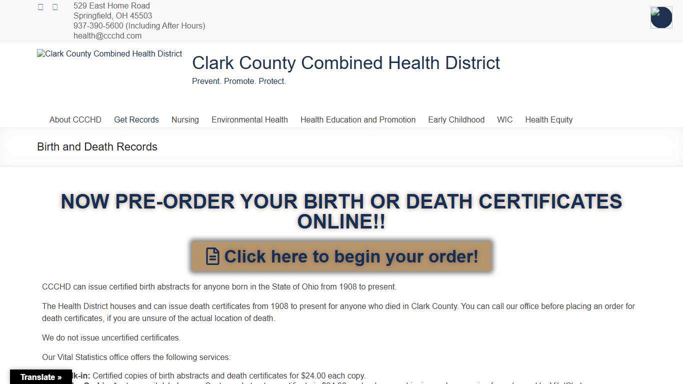 Birth and Death Records – Clark County Combined Health District